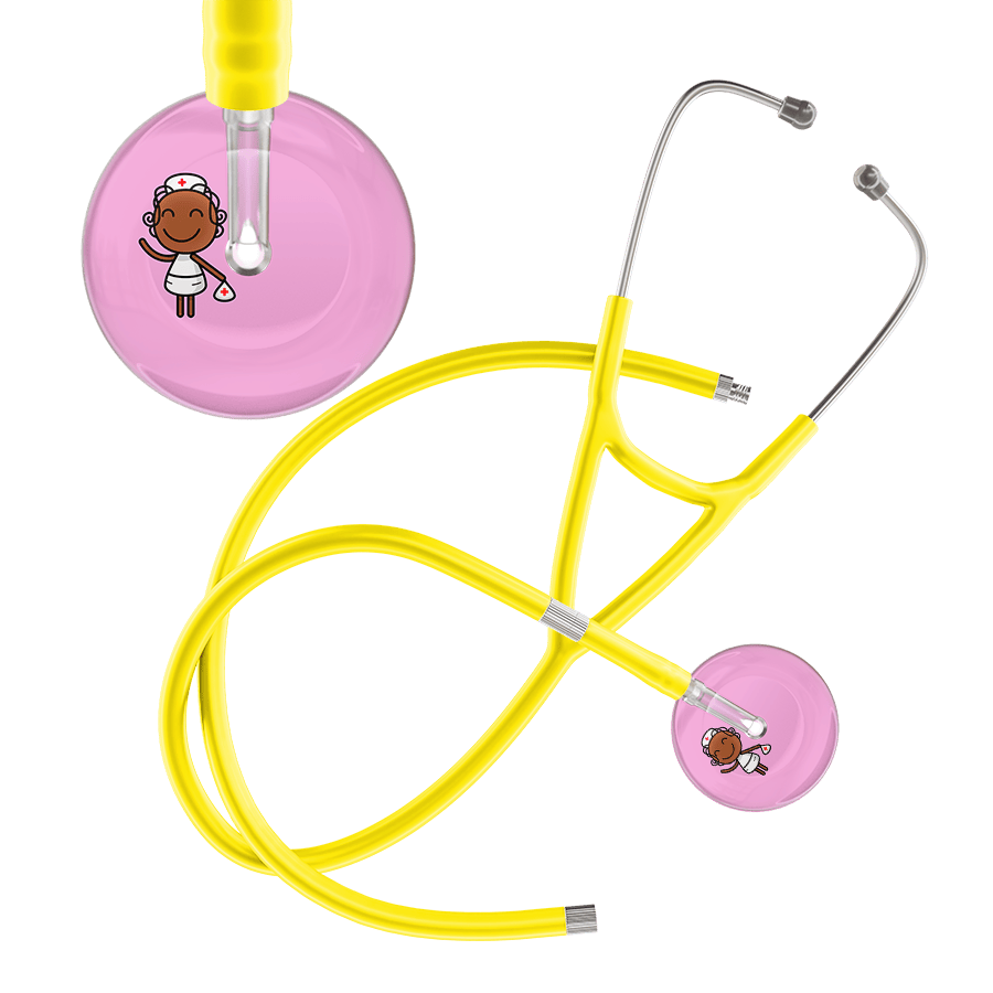 Ultrascope Single Stethoscope Light Pink F4 Cartoon Nurse / Adult / Yellow Extended Tubing Cartoon Nurse F4 Skin Cardiology Stethoscope