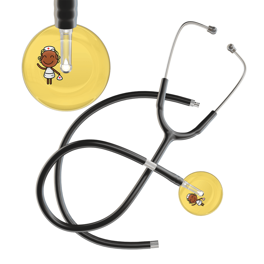 Ultrascope Single Stethoscope Light Yellow F4 Cartoon Nurse / Adult / Black Extended Tubing Cartoon Nurse F4 Skin Stethoscope