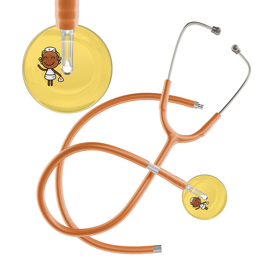 Ultrascope Single Stethoscope Light Yellow F4 Cartoon Nurse / Adult / Caramel Extended Tubing Cartoon Nurse F4 Skin Stethoscope
