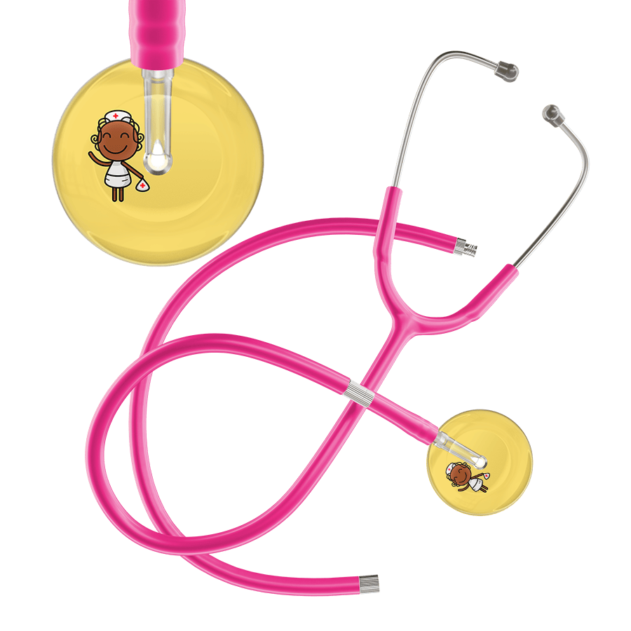 Ultrascope Single Stethoscope Light Yellow F4 Cartoon Nurse / Adult / Hot Pink Extended Tubing Cartoon Nurse F4 Skin Stethoscope