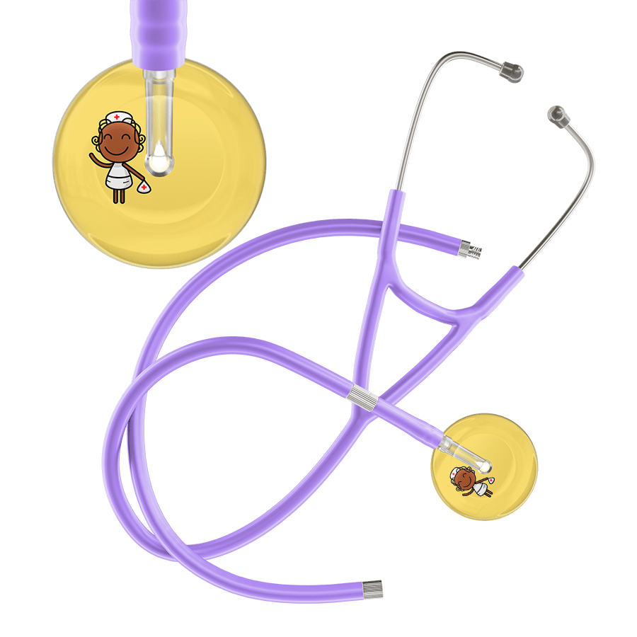 Ultrascope Single Stethoscope Light Yellow F4 Cartoon Nurse / Adult / Lavender Extended Tubing Cartoon Nurse F4 Skin Cardiology Stethoscope