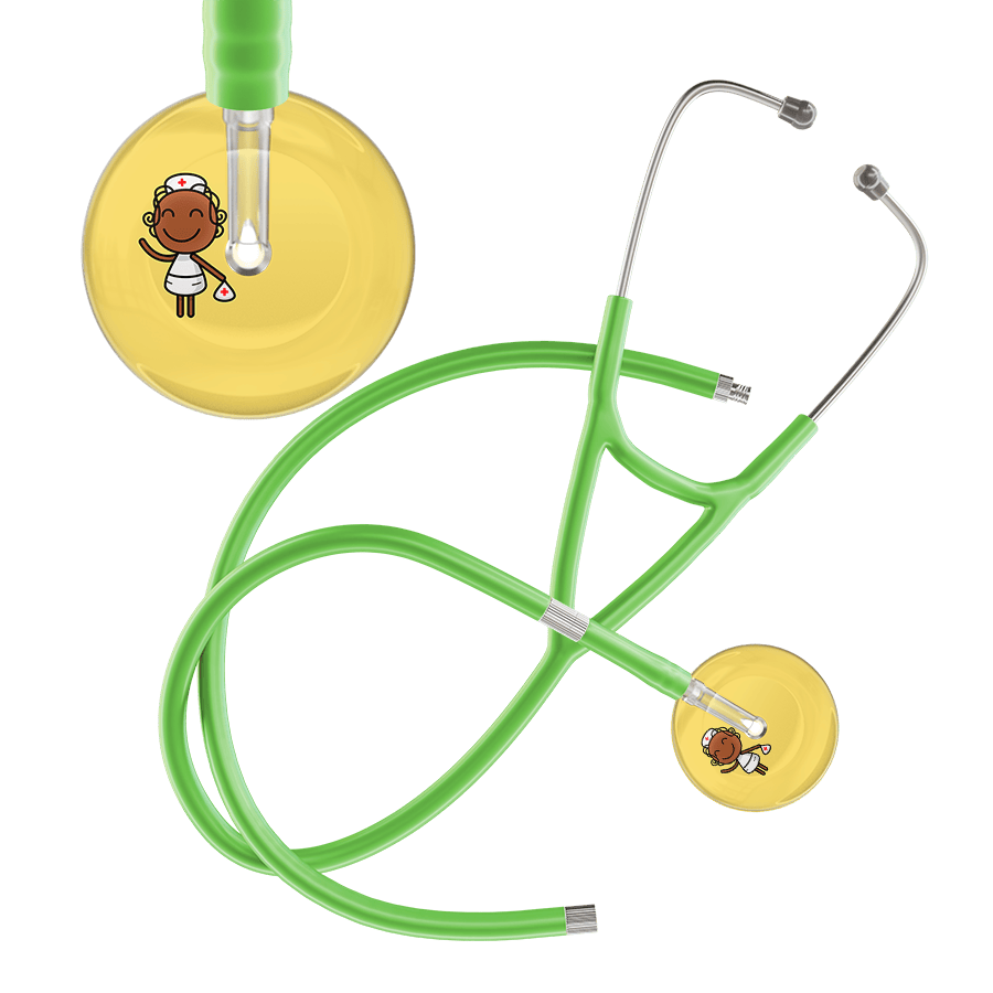 Ultrascope Single Stethoscope Light Yellow F4 Cartoon Nurse / Adult / Lime Green Extended Tubing Cartoon Nurse F4 Skin Cardiology Stethoscope