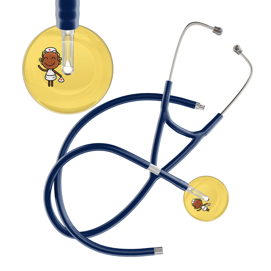 Ultrascope Single Stethoscope Light Yellow F4 Cartoon Nurse / Adult / Navy Extended Tubing Cartoon Nurse F4 Skin Cardiology Stethoscope