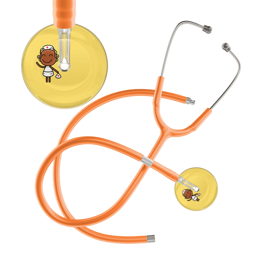 Ultrascope Single Stethoscope Light Yellow F4 Cartoon Nurse / Adult / Orange Extended Tubing Cartoon Nurse F4 Skin Stethoscope