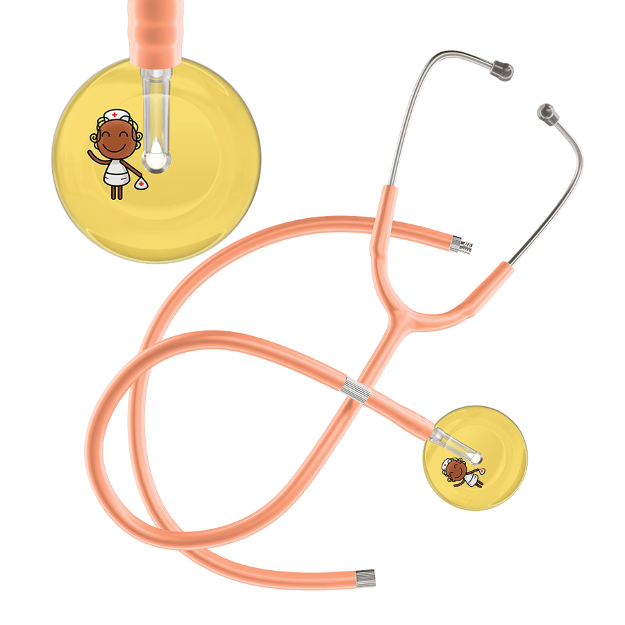 Ultrascope Single Stethoscope Light Yellow F4 Cartoon Nurse / Adult / Peach Extended Tubing Cartoon Nurse F4 Skin Stethoscope