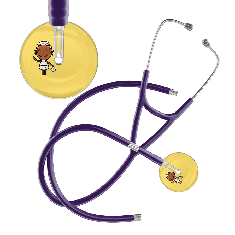 Ultrascope Single Stethoscope Light Yellow F4 Cartoon Nurse / Adult / Purple Extended Tubing Cartoon Nurse F4 Skin Cardiology Stethoscope