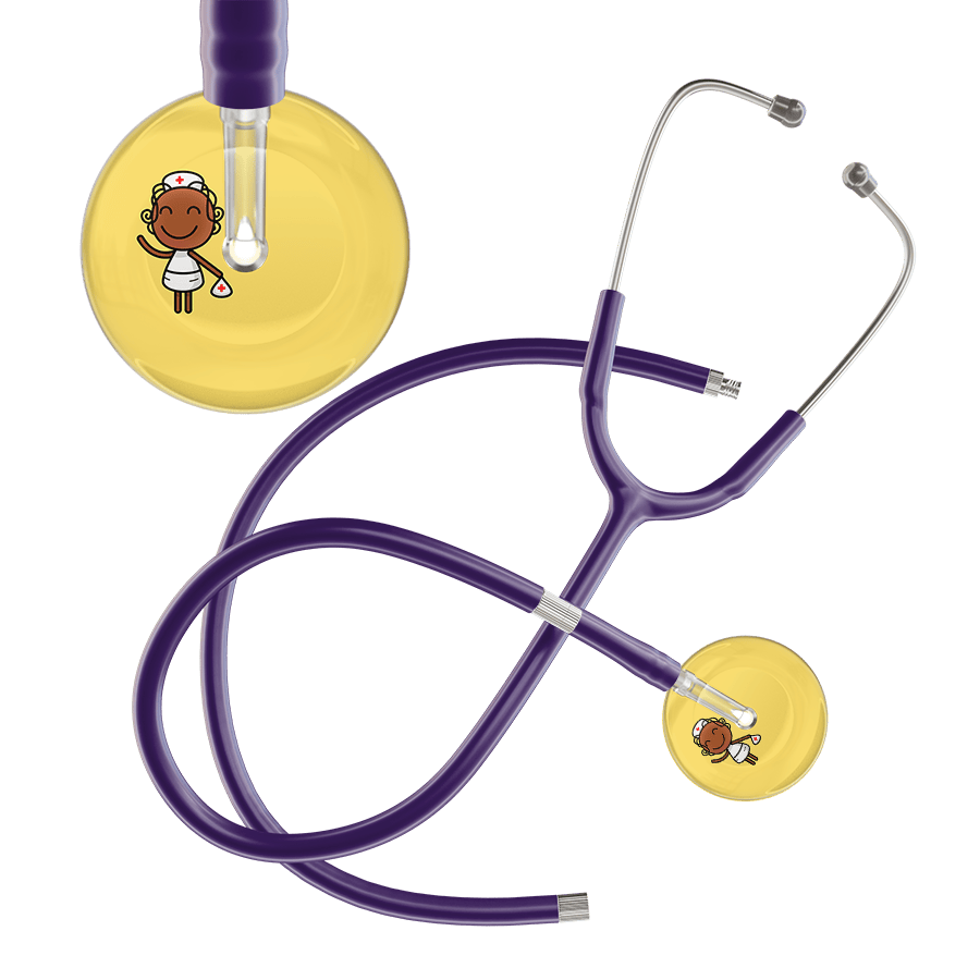 Ultrascope Single Stethoscope Light Yellow F4 Cartoon Nurse / Adult / Purple Extended Tubing Cartoon Nurse F4 Skin Stethoscope