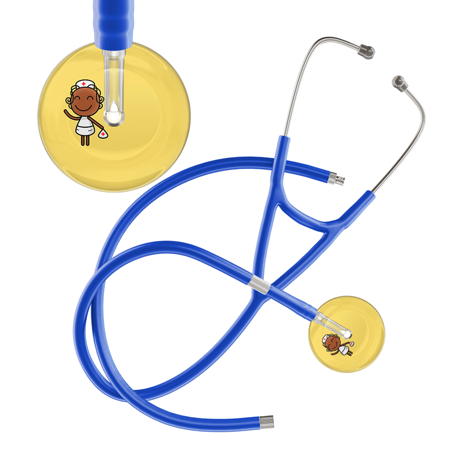 Ultrascope Single Stethoscope Light Yellow F4 Cartoon Nurse / Adult / Royal Blue Extended Tubing Cartoon Nurse F4 Skin Cardiology Stethoscope