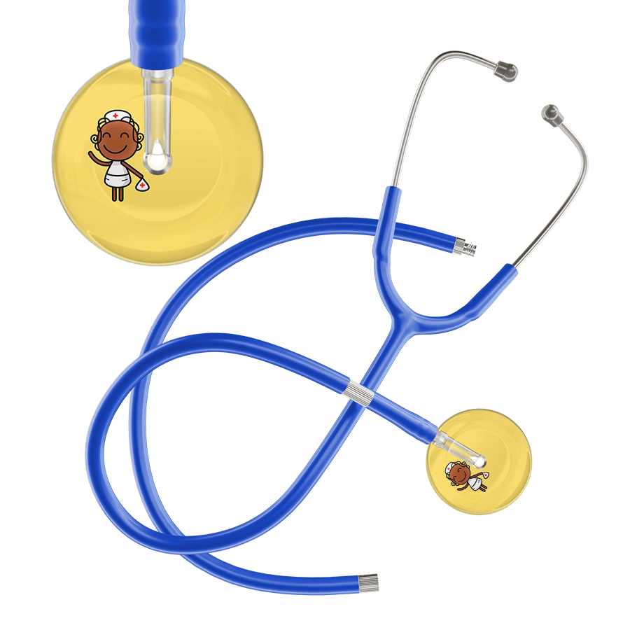 Ultrascope Single Stethoscope Light Yellow F4 Cartoon Nurse / Adult / Royal Blue Extended Tubing Cartoon Nurse F4 Skin Stethoscope