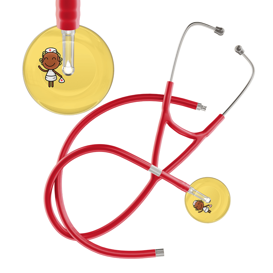 Ultrascope Single Stethoscope Light Yellow F4 Cartoon Nurse / Adult / Red Extended Tubing Cartoon Nurse F4 Skin Cardiology Stethoscope
