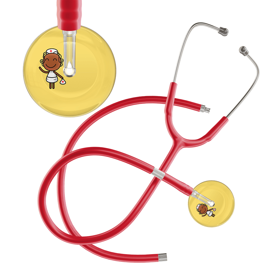 Ultrascope Single Stethoscope Light Yellow F4 Cartoon Nurse / Adult / Red Extended Tubing Cartoon Nurse F4 Skin Stethoscope