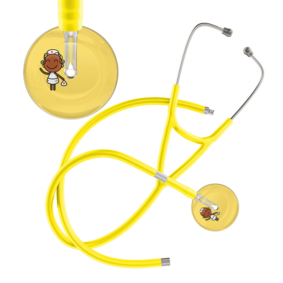 Ultrascope Single Stethoscope Light Yellow F4 Cartoon Nurse / Adult / Yellow Extended Tubing Cartoon Nurse F4 Skin Cardiology Stethoscope