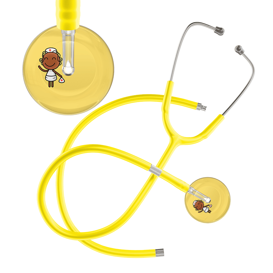 Ultrascope Single Stethoscope Light Yellow F4 Cartoon Nurse / Adult / Yellow Extended Tubing Cartoon Nurse F4 Skin Stethoscope