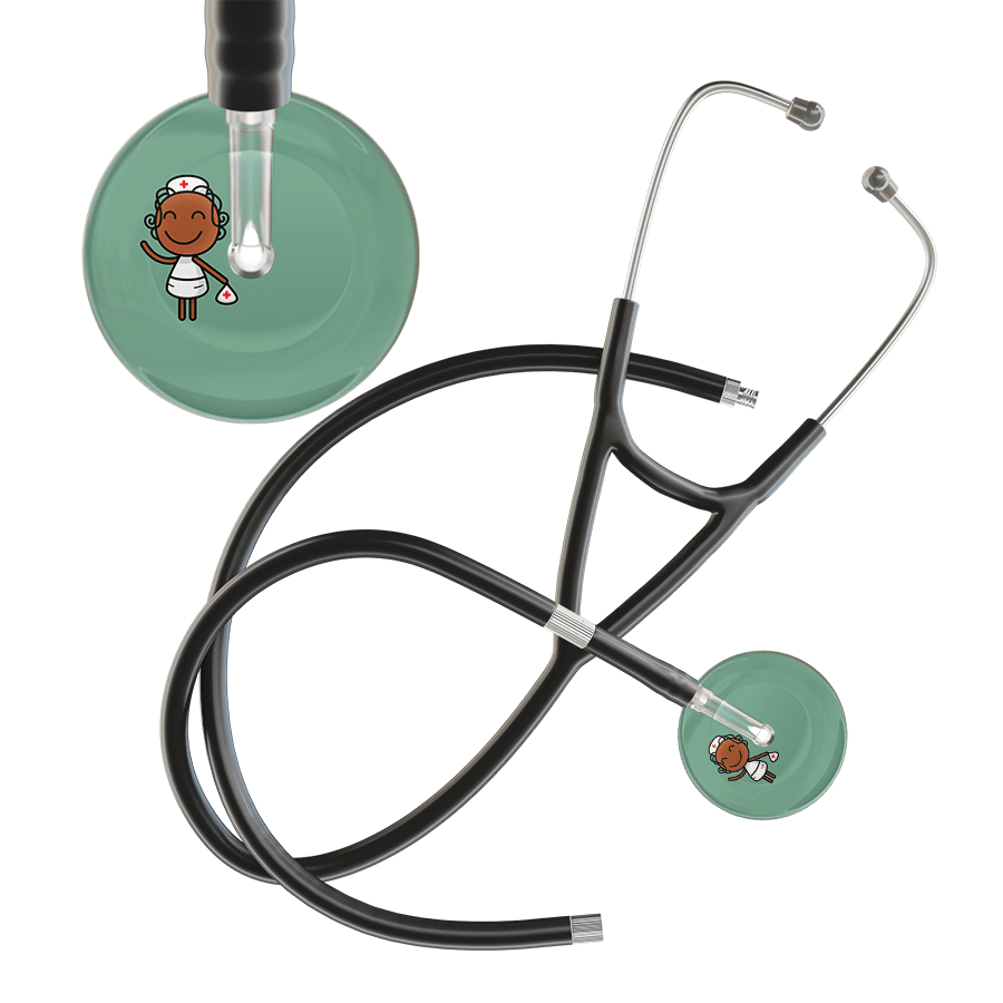 Ultrascope Single Stethoscope Sage F4 Cartoon Nurse / Adult / Black Extended Tubing Cartoon Nurse F4 Skin Cardiology Stethoscope