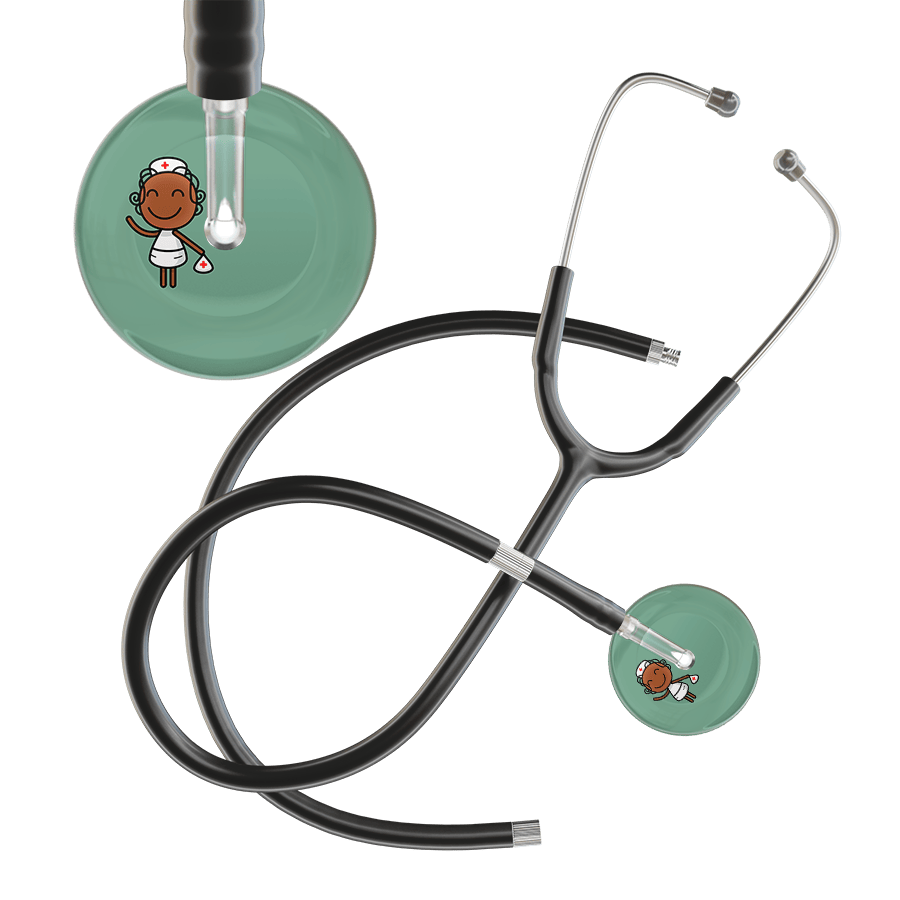 Ultrascope Single Stethoscope Sage F4 Cartoon Nurse / Adult / Black Extended Tubing Cartoon Nurse F4 Skin Stethoscope