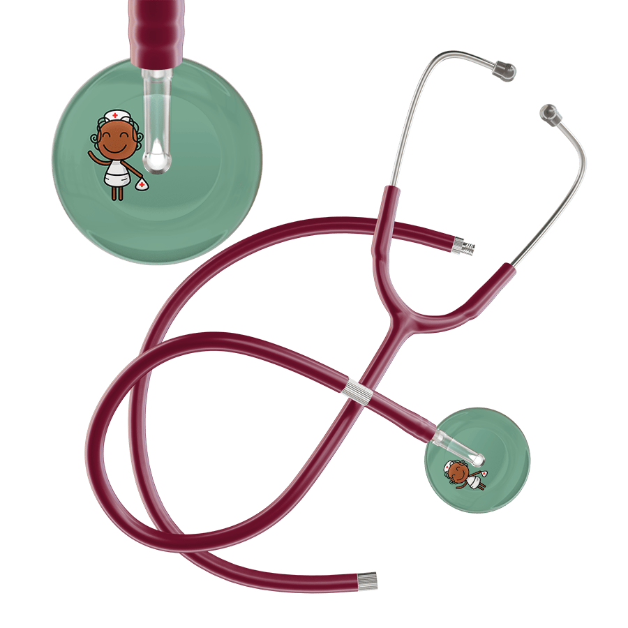Ultrascope Single Stethoscope Sage F4 Cartoon Nurse / Adult / Burgundy Extended Tubing Cartoon Nurse F4 Skin Stethoscope