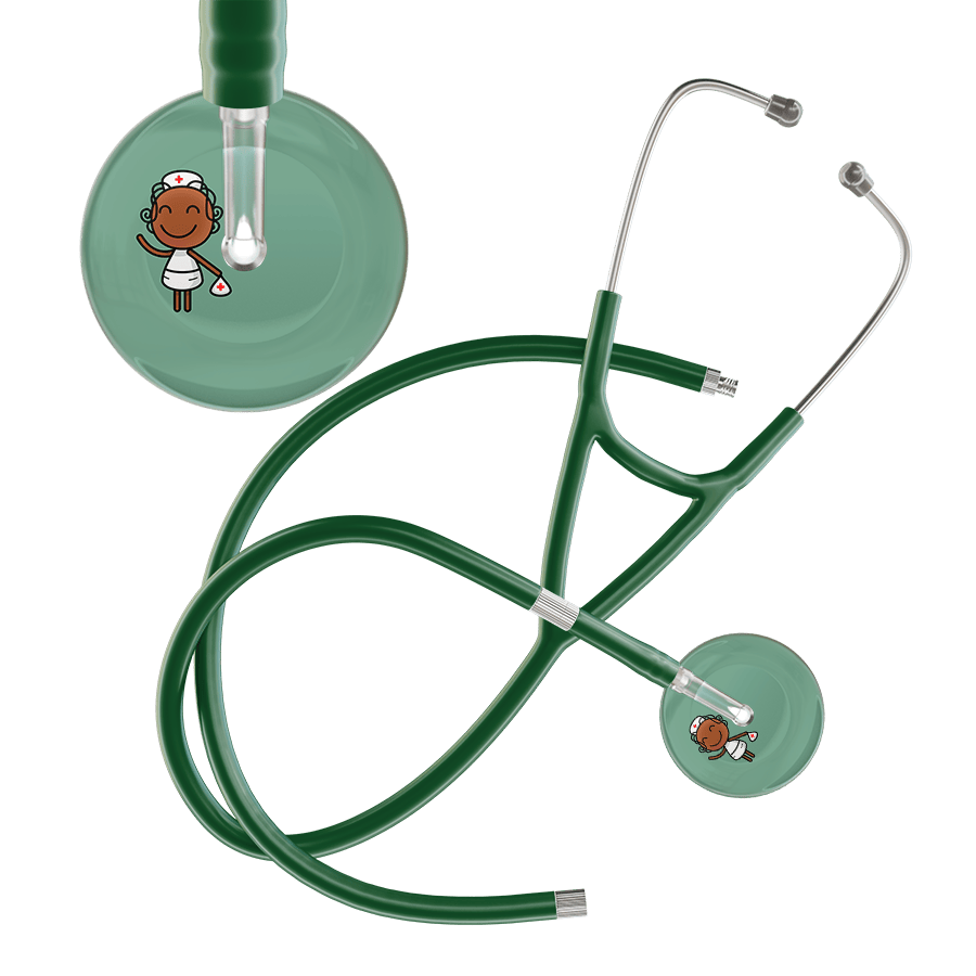 Ultrascope Single Stethoscope Sage F4 Cartoon Nurse / Adult / Dark Green Extended Tubing Cartoon Nurse F4 Skin Cardiology Stethoscope