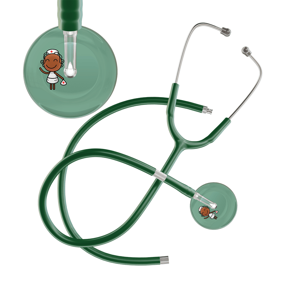 Ultrascope Single Stethoscope Sage F4 Cartoon Nurse / Adult / Dark Green Extended Tubing Cartoon Nurse F4 Skin Stethoscope