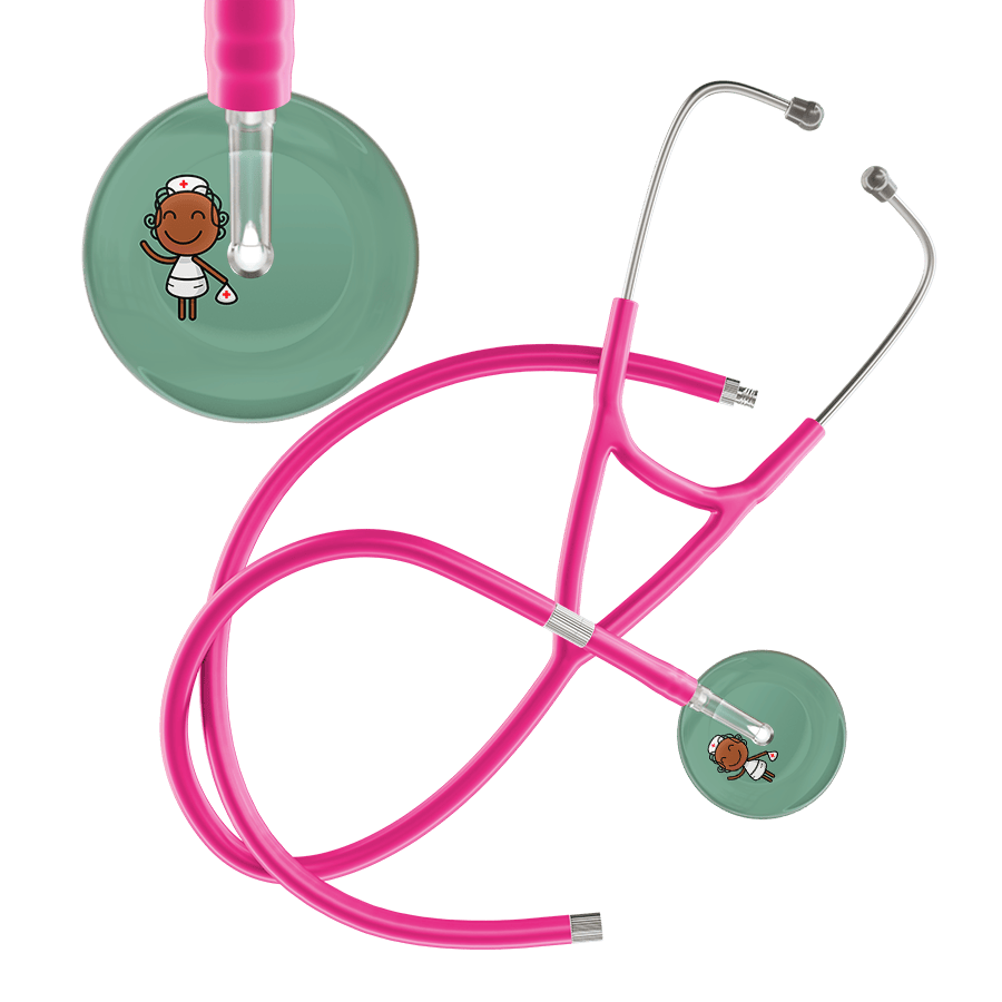 Ultrascope Single Stethoscope Sage F4 Cartoon Nurse / Adult / Hot Pink Extended Tubing Cartoon Nurse F4 Skin Cardiology Stethoscope