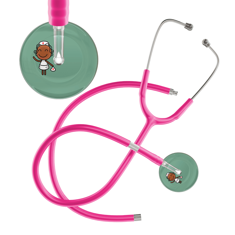 Ultrascope Single Stethoscope Sage F4 Cartoon Nurse / Adult / Hot Pink Extended Tubing Cartoon Nurse F4 Skin Stethoscope