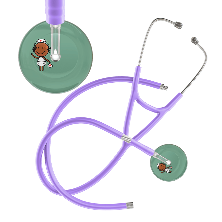 Ultrascope Single Stethoscope Sage F4 Cartoon Nurse / Adult / Lavender Extended Tubing Cartoon Nurse F4 Skin Cardiology Stethoscope