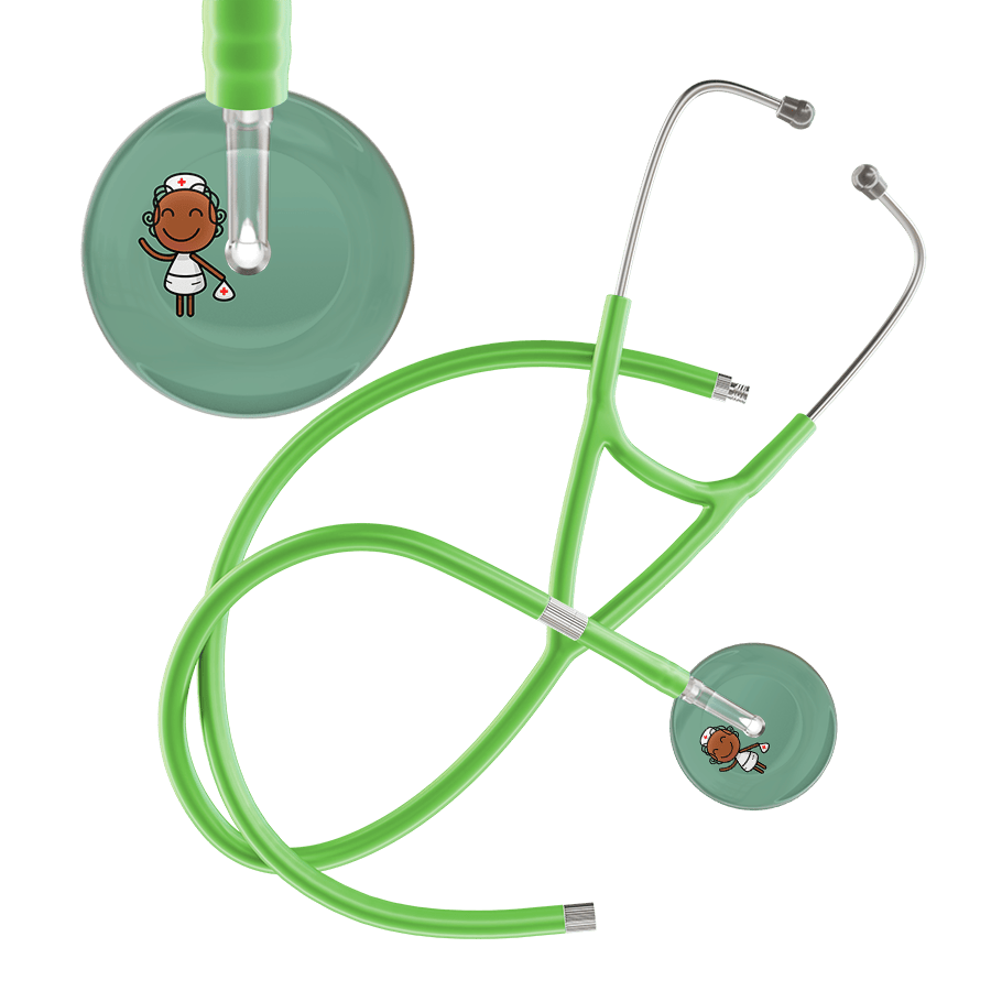 Ultrascope Single Stethoscope Sage F4 Cartoon Nurse / Adult / Lime Green Extended Tubing Cartoon Nurse F4 Skin Cardiology Stethoscope