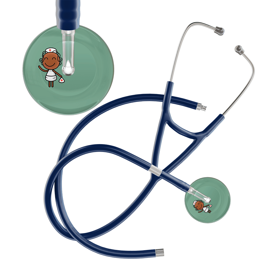 Ultrascope Single Stethoscope Sage F4 Cartoon Nurse / Adult / Navy Extended Tubing Cartoon Nurse F4 Skin Cardiology Stethoscope