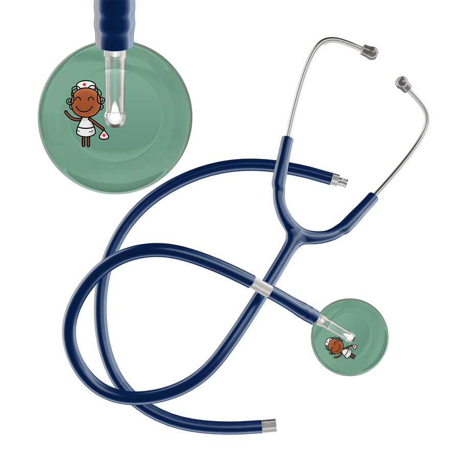 Ultrascope Single Stethoscope Sage F4 Cartoon Nurse / Adult / Navy Extended Tubing Cartoon Nurse F4 Skin Stethoscope