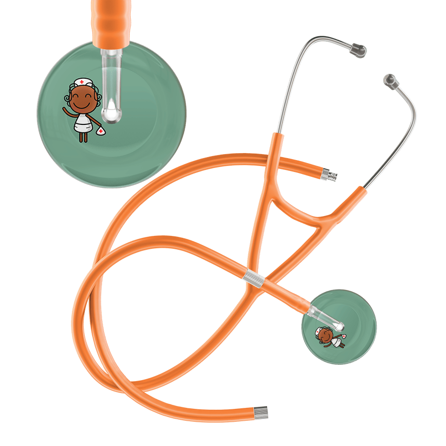 Ultrascope Single Stethoscope Sage F4 Cartoon Nurse / Adult / Orange Extended Tubing Cartoon Nurse F4 Skin Cardiology Stethoscope