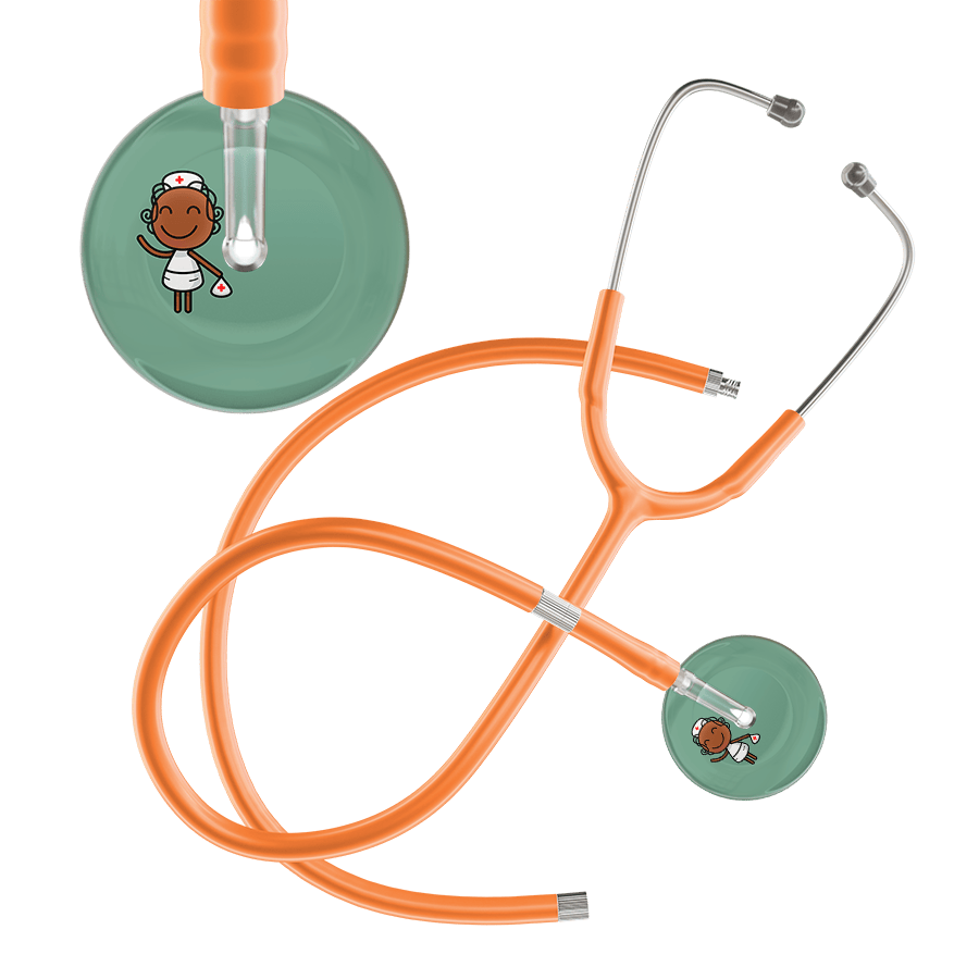 Ultrascope Single Stethoscope Sage F4 Cartoon Nurse / Adult / Orange Extended Tubing Cartoon Nurse F4 Skin Stethoscope