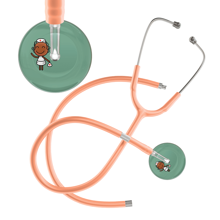 Ultrascope Single Stethoscope Sage F4 Cartoon Nurse / Adult / Peach Extended Tubing Cartoon Nurse F4 Skin Stethoscope