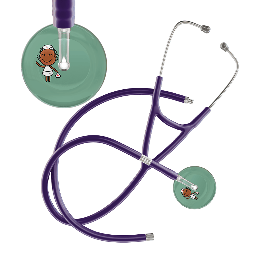 Ultrascope Single Stethoscope Sage F4 Cartoon Nurse / Adult / Purple Extended Tubing Cartoon Nurse F4 Skin Cardiology Stethoscope