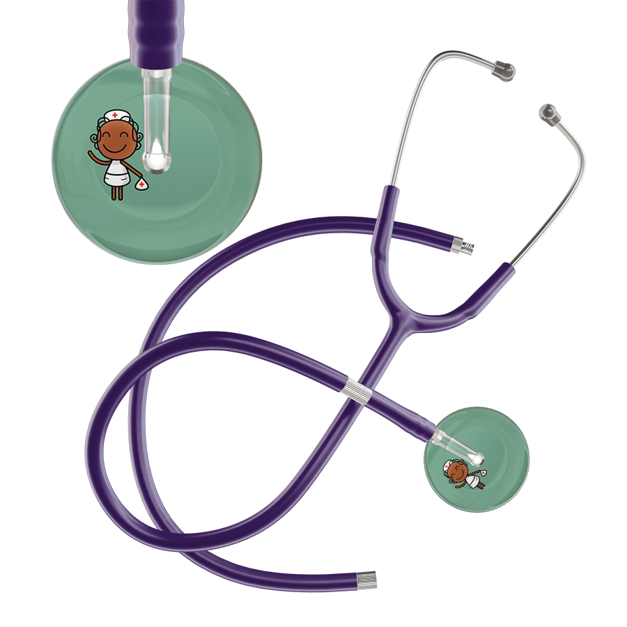 Ultrascope Single Stethoscope Sage F4 Cartoon Nurse / Adult / Purple Extended Tubing Cartoon Nurse F4 Skin Stethoscope
