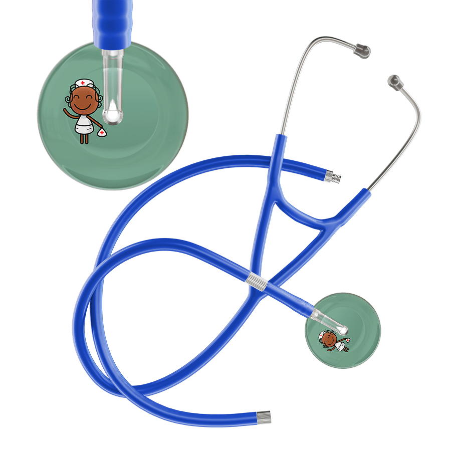 Ultrascope Single Stethoscope Sage F4 Cartoon Nurse / Adult / Royal Blue Extended Tubing Cartoon Nurse F4 Skin Cardiology Stethoscope