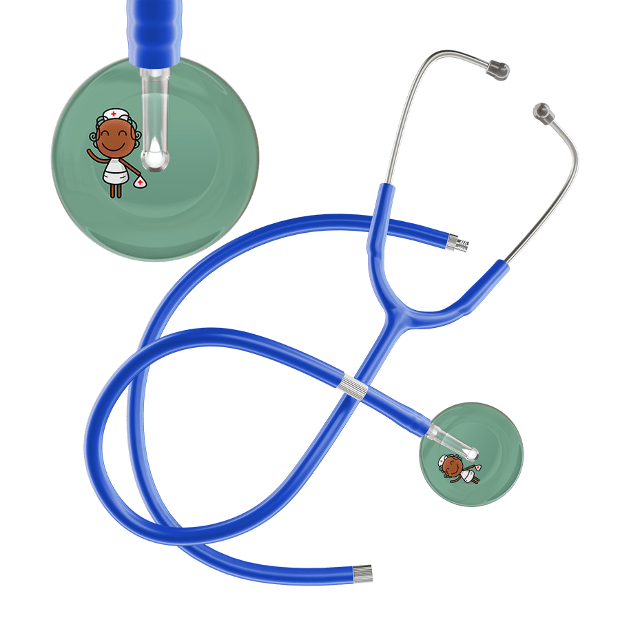 Ultrascope Single Stethoscope Sage F4 Cartoon Nurse / Adult / Royal Blue Extended Tubing Cartoon Nurse F4 Skin Stethoscope
