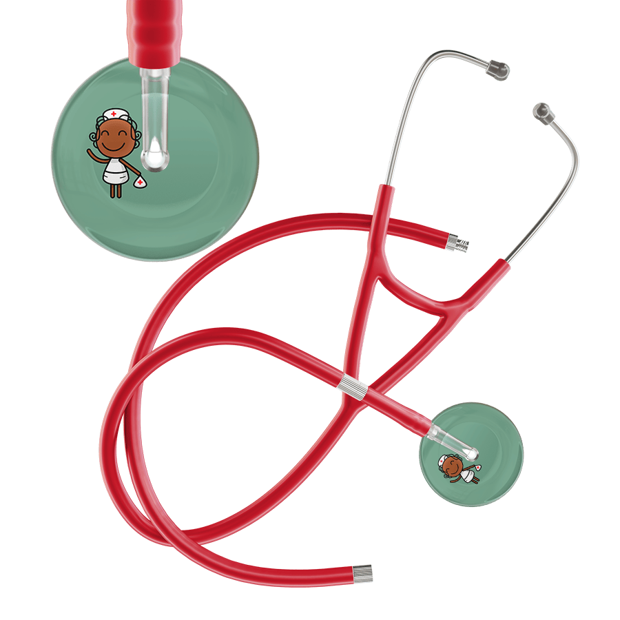 Ultrascope Single Stethoscope Sage F4 Cartoon Nurse / Adult / Red Extended Tubing Cartoon Nurse F4 Skin Cardiology Stethoscope