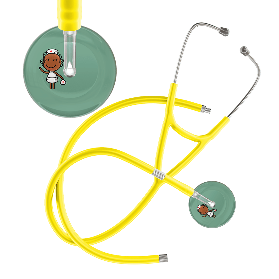 Ultrascope Single Stethoscope Sage F4 Cartoon Nurse / Adult / Yellow Extended Tubing Cartoon Nurse F4 Skin Cardiology Stethoscope