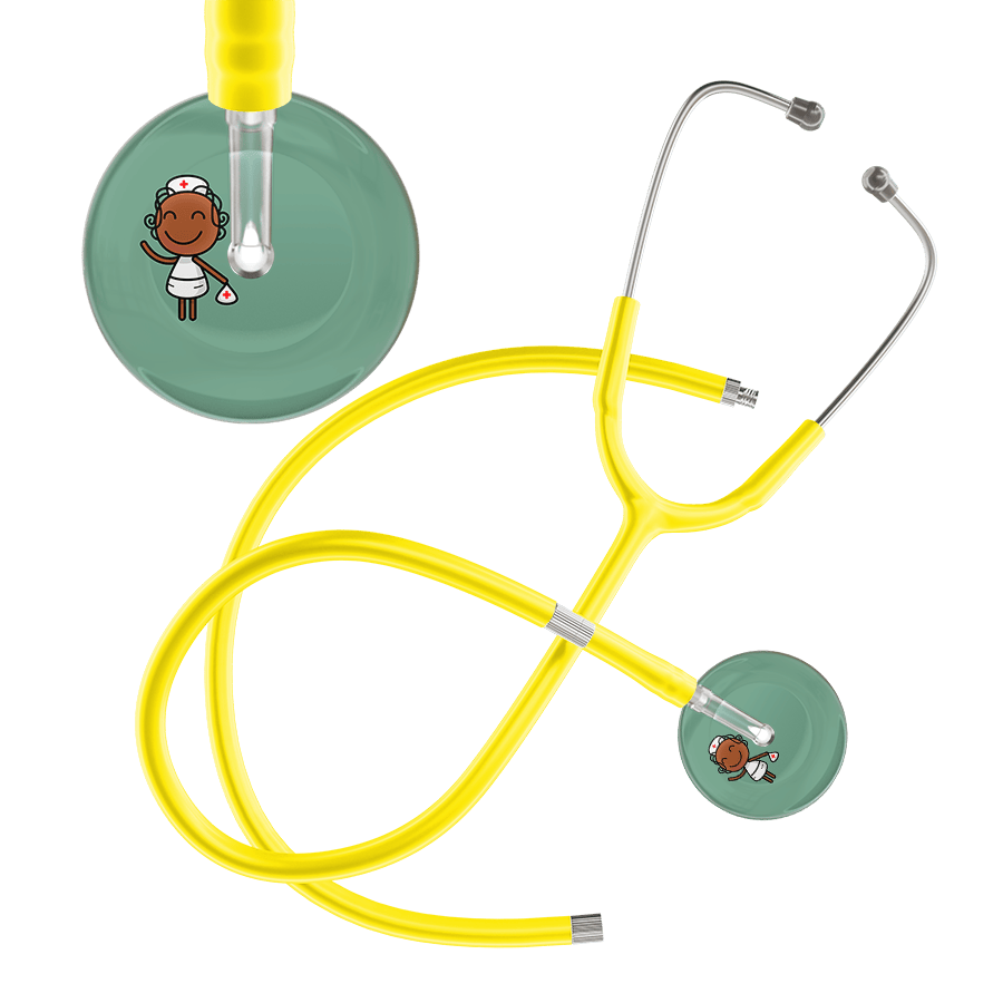 Ultrascope Single Stethoscope Sage F4 Cartoon Nurse / Adult / Yellow Extended Tubing Cartoon Nurse F4 Skin Stethoscope