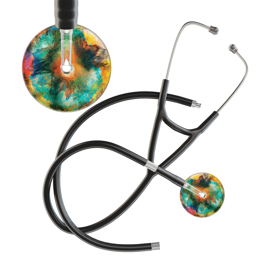 Ultrascope Single Stethoscope US076A1 / Pediatric / Black Extended Tubing TieDye Multi Color Stethoscope - Cardiology Watercolor Designs
