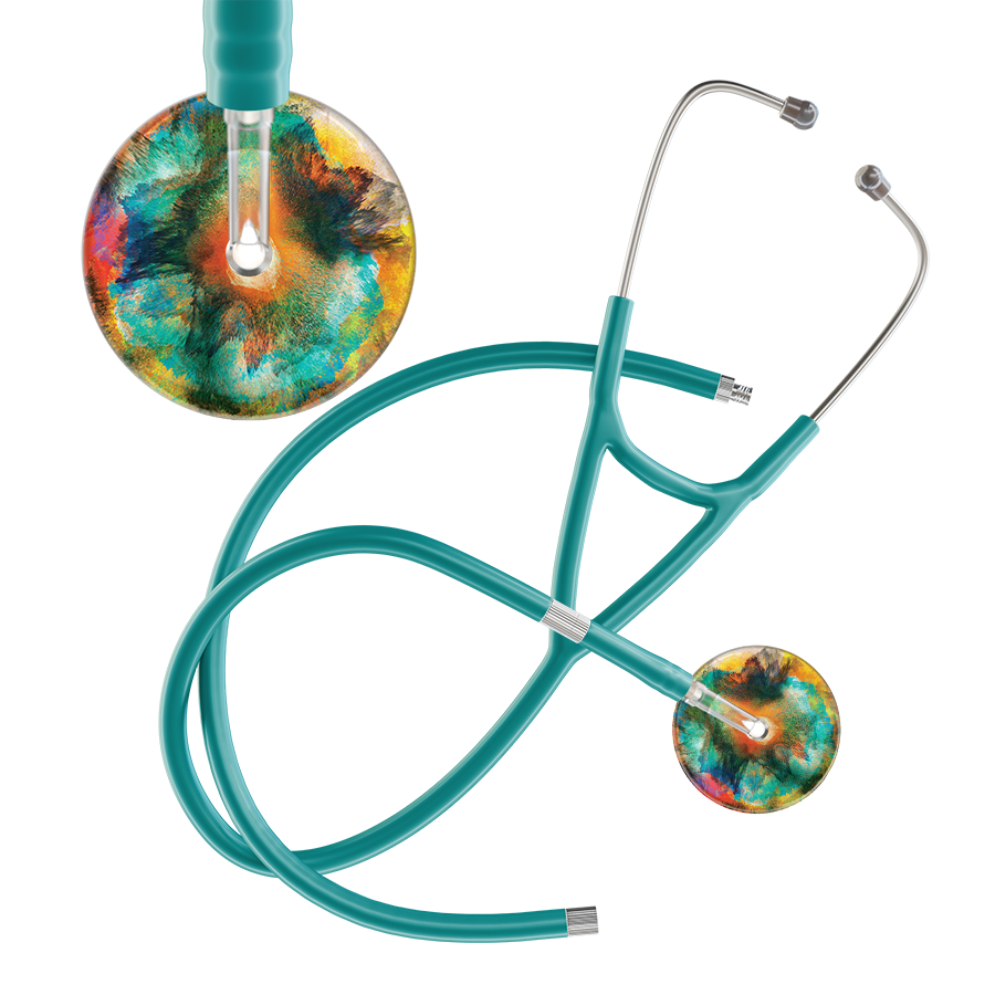 Ultrascope Single Stethoscope US076A1 / Adult / Jade Extended Tubing TieDye Multi Color Stethoscope - Cardiology Watercolor Designs
