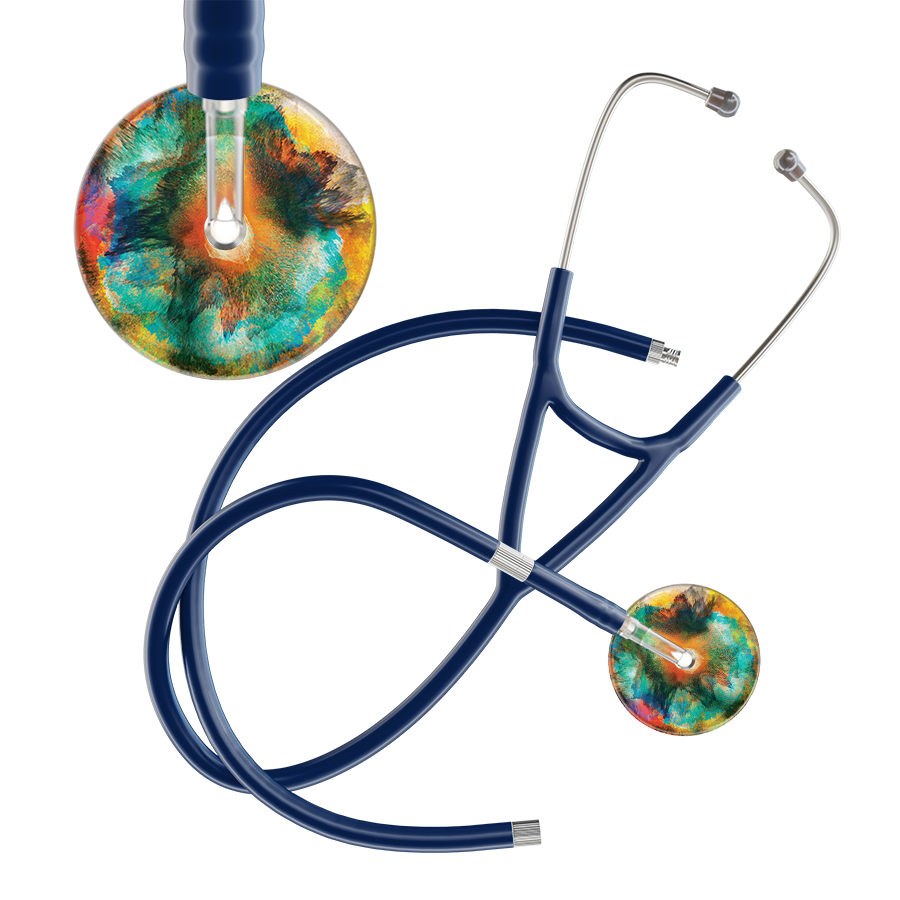 Ultrascope Single Stethoscope US076A1 / Pediatric / Navy Extended Tubing TieDye Multi Color Stethoscope - Cardiology Watercolor Designs