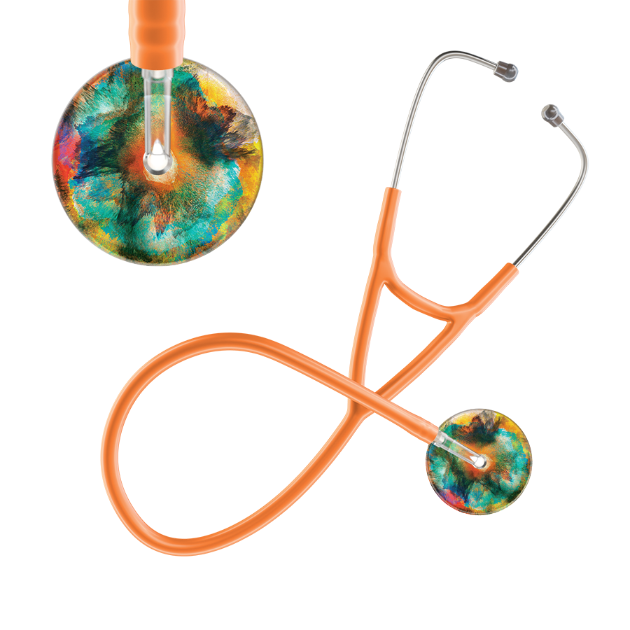 Ultrascope Single Stethoscope US076A1 / Pediatric / Orange TieDye Multi Color Stethoscope - Cardiology Watercolor Designs