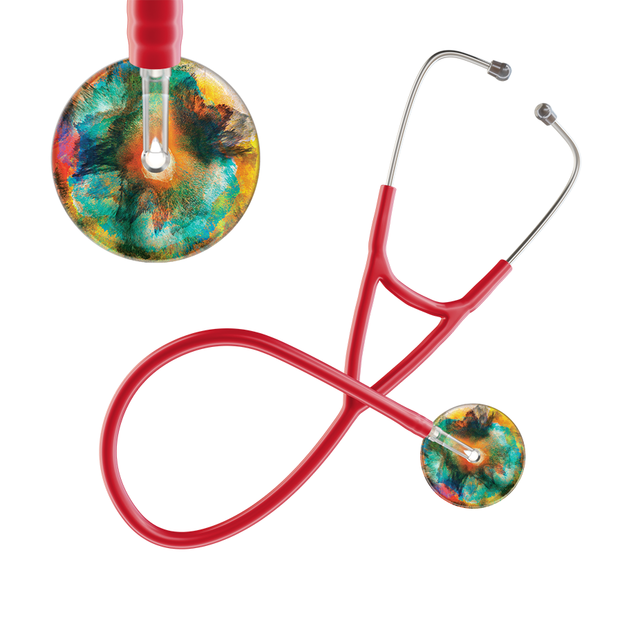 Ultrascope Single Stethoscope US076A1 / Adult / Red TieDye Multi Color Stethoscope - Cardiology Watercolor Designs