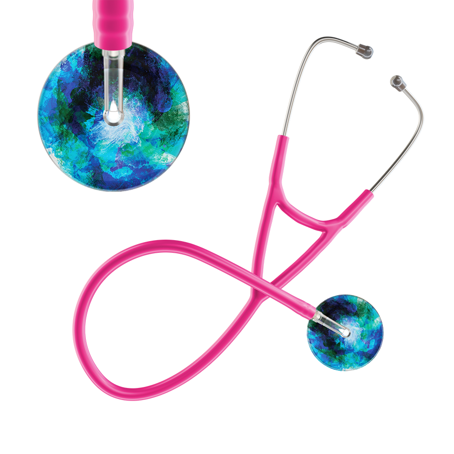 Ultrascope Single Stethoscope US076B2 / Pediatric / Hot Pink TieDye Multi Color Stethoscope - Cardiology Watercolor Designs