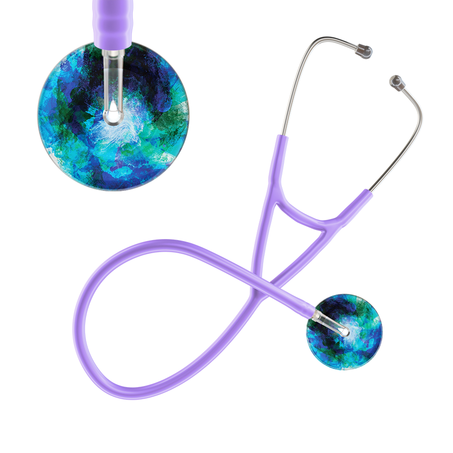 Ultrascope Single Stethoscope US076B2 / Pediatric / Lavender TieDye Multi Color Stethoscope - Cardiology Watercolor Designs