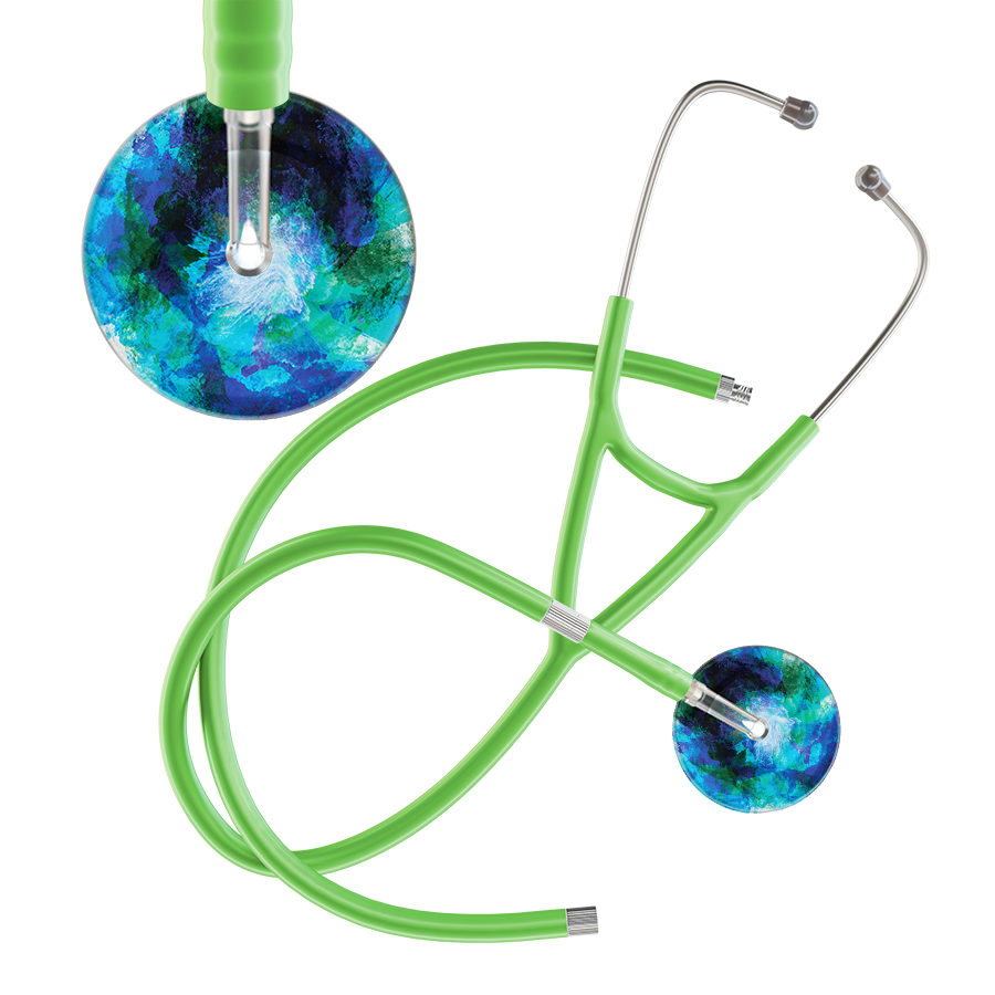 Ultrascope Single Stethoscope US076B2 / Pediatric / Lime Green Extended Tubing TieDye Multi Color Stethoscope - Cardiology Watercolor Designs