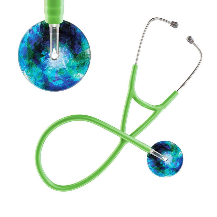 Ultrascope Single Stethoscope US076B2 / Pediatric / Lime Green TieDye Multi Color Stethoscope - Cardiology Watercolor Designs