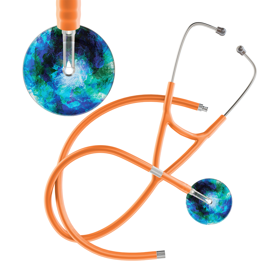 Ultrascope Single Stethoscope US076B2 / Adult / Orange Extended Tubing TieDye Multi Color Stethoscope - Cardiology Watercolor Designs