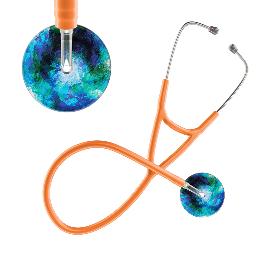 Ultrascope Single Stethoscope US076B2 / Pediatric / Orange TieDye Multi Color Stethoscope - Cardiology Watercolor Designs