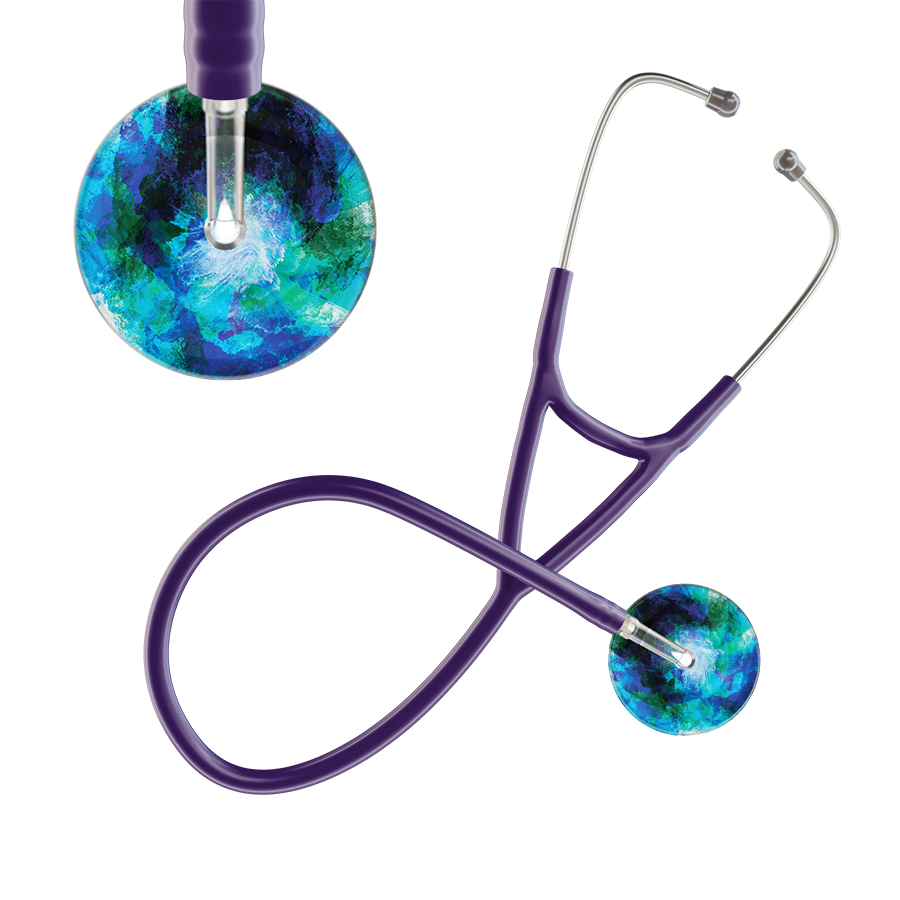 Ultrascope Single Stethoscope US076B2 / Pediatric / Purple TieDye Multi Color Stethoscope - Cardiology Watercolor Designs